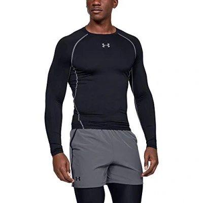 Image of Under Armour UA HeatGear Long Sleeve, Sleeve Functional Shirt, Breathable Shirt for Men Men, Black (Black/Steel (001)), L
