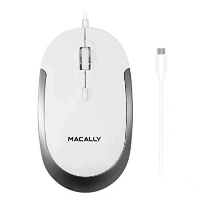 Image of Macally UCDYNAMOUSE W, 3 button optical USB C silent click mouse, white/space gray