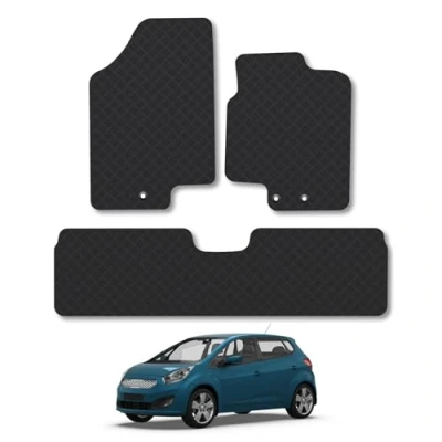 Image of Rubber Car Mats Compatible with Kia Venga (2009 2019) Tailored Fit Floor Set Accessory Black Custom 4 Pieces Clips Anti Slip Backing, Heavy Duty &amp; Waterproof