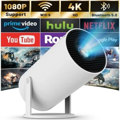Image of Mini Projector with WIFI 6 and Bluetooth, 4K 1080P Support Portable 180 Rotatable 130&#039;&#039; Screen Movie Auto Keystone Compatible for Laptop, PC, Smartphone