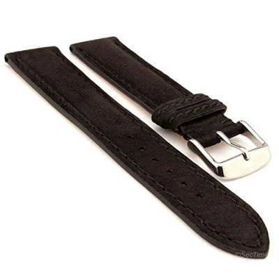 Image of SecTime Nubuck Genuine Leather Watch Strap Band Evosa SS. Buckle Spring Bars (22mm, Black)