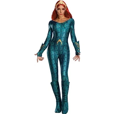 Image of Rubie&#039;s 821200S000 AQUAMAN Official DC Movie, Ladie&#039;s Deluxe Mera Costume Size UK, Women, Solid, Multicolour, Small (8 10)