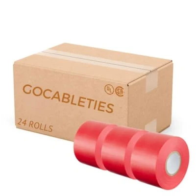 Image of Gocableties Red Wide Electrical Tape, 50mm x 33m, 2&quot; Strong Self Adhesive PVC Insulation Tape for Insulating, Repairing and Protecting Wires, 24 Rolls