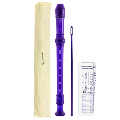 Image of World Rhythm WR 804 Descant School Recorder with Bag, Cleaning Rod and Fingering Chart Soprano English/Baroque Purple