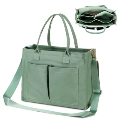Image of ONEGenug The Tote Bag for Women Large Canvas Womens Totes Handbag with Compartments &amp; Zip, 17 Liter Capacity Beach Bags Shoulder School College Work Travel Green