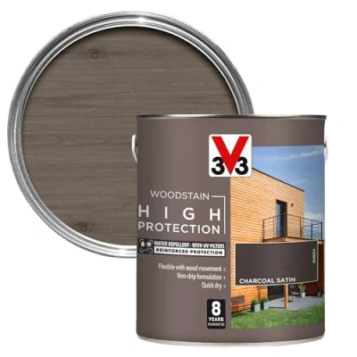 Image of V33 High Protection Woodstain 8 Year Guarantee UV Filters Water Repellent Quick Drying Only 2 Coats Charcoal Grey 2.5 litres