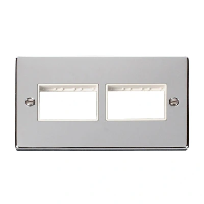 Image of Click Deco 2 Gang Plate x 3 Aperture Unfurnished Polished Chrome White Inserts