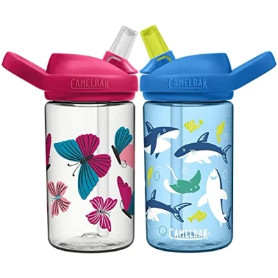 Image of Camelbak 2 Eddy+ Kids Straw Bottles Butterfly &amp; Animal/Twin Pack Children Child Boy Girl Junior Infant Flask Drink Water Juice Cup BPA Free Non Leak Spill School Safe Reusable Eco Friendly