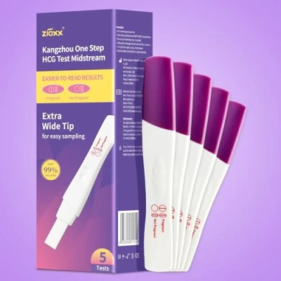 Image of Zioxx One Step Pregnancy Test Early Result hCG Midstream Kits Value Pack of 5 Counts