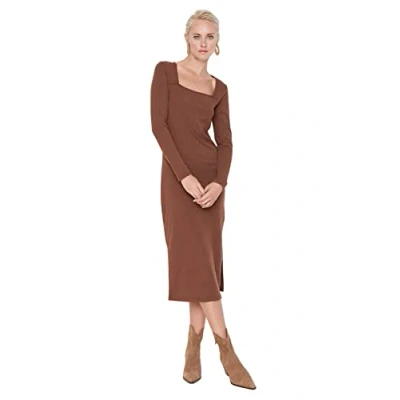 Image of Trendyol FeMan Midi Bodycon Slim fit Knit Dress Brown