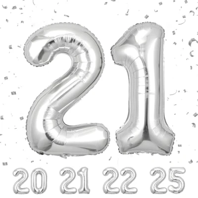 Image of Number Balloons 21,Sliver 21 Balloon 40 Inch Giant Helium Foil for Boys Girls 21th Birthday Party Decor Anniversary Decorations Supplies