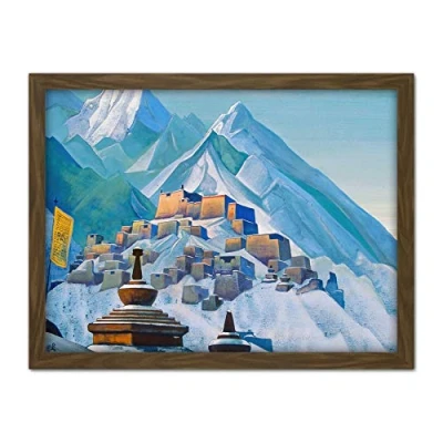 Image of Roerich Tibet Himalayas Symbolist Mountain Landscape Painting Large Framed Art Print Poster Wall Decor 18x24 in