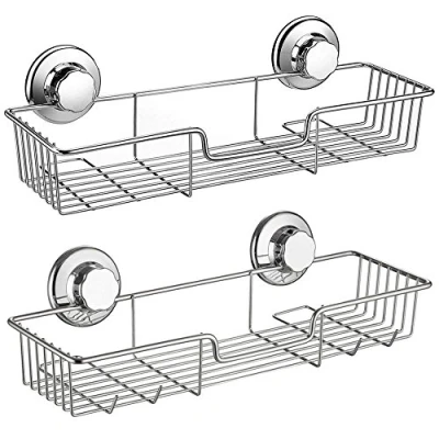 Image of SANNO Shower Caddy,Strong Suction Cup Bathroom Caddies,Bath Shelf Storage Combo Organizer Basket, Kitchen &amp; Accessories Shampoo Conditioner Rustproof Stainless Steel(Set of 2)