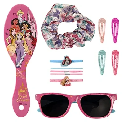 Image of Disney Princess 12pc Girls Kids Sunglasses Hair Accessories Comb Clips Bands Beauty Set with Carry Case