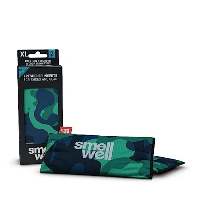 Image of SmellWell Odour Eliminating Air Purifying Bags (2 Pack 250g) Activated Bamboo Charcoal Freshener for use from Gym to Car Home (Camo Grey, XL)