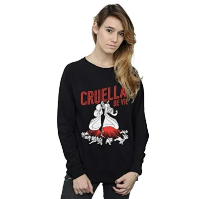 Image of Disney Women&#039;s Cruella De Vil Dalmatians Sweatshirt Black Large