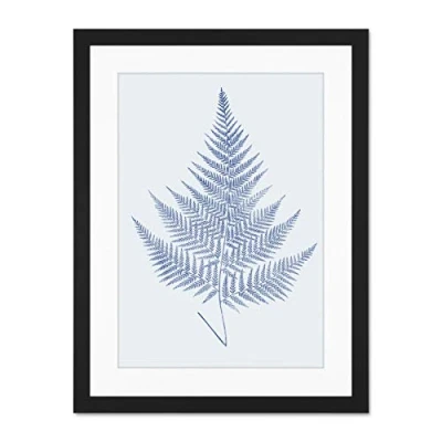 Image of Wee Blue Coo Botanics Cobalt Fern Eppusum Large Black Framed Art Print Wall Poster 18x24 inch