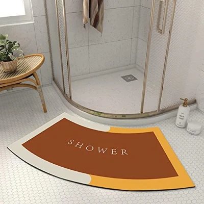 Image of EUPXRHY Quadrant Curved Bath Mat, Strong Absorbent Shower Rug, Soft and Comfy Corner Bathroom Washable Mat with Non Slip Bottom for Circular Shower,Yellow,45x100CM