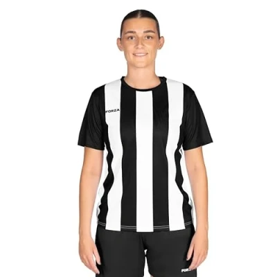 Image of FORZA Women&#039;s Striped Football Jersey [XS XL] Premium Short Sleeve Shirts 5 Stripe Colour Options (UK, Alpha, XS, Regular, Black &amp; White)