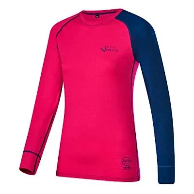 Image of Black Crevice Women&#039;s Long Sleeved Merino Wool Vest, Pink/Steel Blue, 16