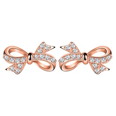 Image of Infinite U Girl&#039;s 925 Sterling Silver Cubic Zirconia Butterfly Bow Stud Earrings, Rose Gold Plated
