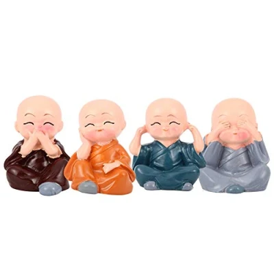 Image of Monks Figurine, 4pcs Cute Little Monk Statue Resin Sculpture Crafts for Home Office Car Decoration Gift