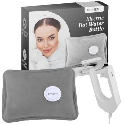 Image of EPISENT Electric Hot Water Bottles Rechargeable, Soft &amp; Cosy Bag Lower Back, Stomach Hand Warmer Wearable Pain Relief (Electric Bottle) Grey