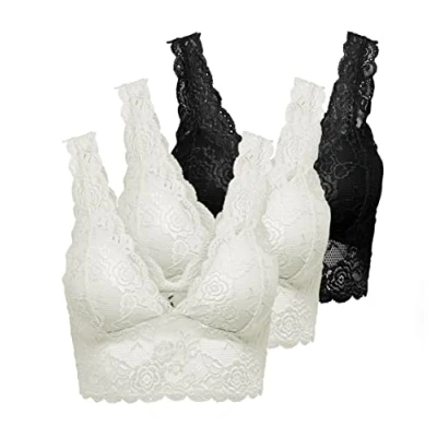 Image of Women&#039;s LACE bustier bra without underwire ONLCHLOE 3 Pack Bra, White/2XWHITE + 1XBLACK, M