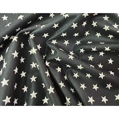 Image of White Stars on Black Craft Cotton Fabric 100% Material 145 cm Wide by The Metre