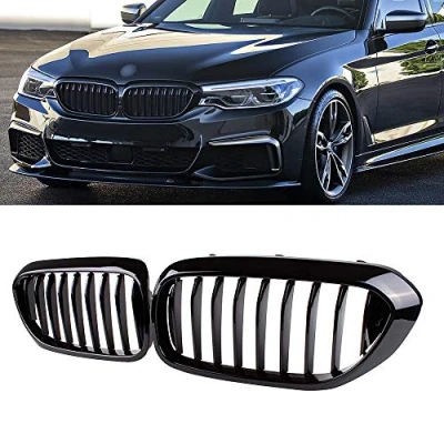 Image of SNA G30 Grille, Front Kidney Grill Compatible for 2017 2020 BMW 5 Series (ABS Single Slat Gloss Black Grills, 2 pc Set)