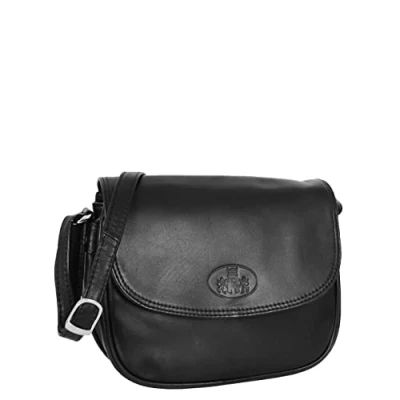 Image of Womens Leather Cross Body Bag Casual Flap Over Style Handbag Athena (Black)