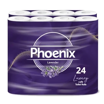 Image of 24 Phoenix Soft Lavender Fragranced Luxury Toilet Rolls Bulk Buy Quilted White 3 Ply Paper Pack of Tissue (12 x 2 Packs) (24 Pack)
