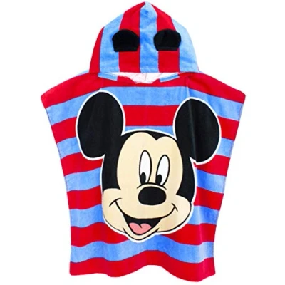 Image of Disney Mickey Mouse 3D Ears Poncho Towel for Kids OneSize Hooded Bath Towelling Girls and Boys Beach Swim Cover Up Children Toddlers Blue