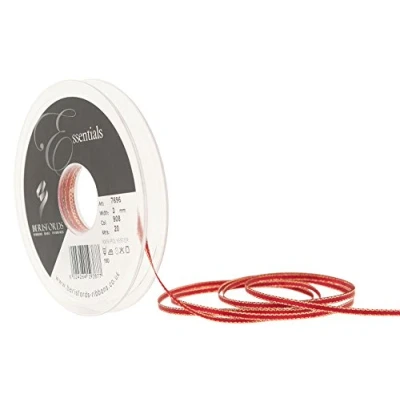 Image of Berisfords Gold Edge Satin Ribbon, Scarletberry, 3 mm