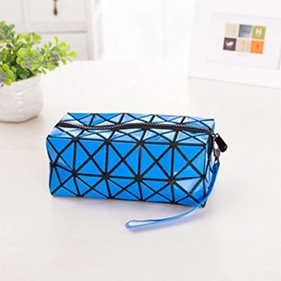 Image of TopHomer VogueingTool Geometry Pencil Case, Interesting Geometric Makeup Clutch PVC Case Pen Holder Organizer Stationery Bag Royal Blue