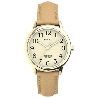Image of Timex Women&#039;s Easy Reader 30mm Color Pop Quartz Leather Strap, Tan, 14 Casual Watch (Model: TW2U962009J)