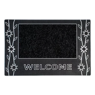 Image of JVL Rico PVC and Carpet Indoor Metallic Doormat, Flowers