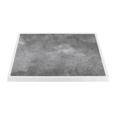 Image of Bolero Outdoor Tempered Glass Table Top 700 mm, Dark Stone Effect with White Trim, Size: 38(H) x700(W) x700(L) Pre Drilled, Indoor &amp; Replacement Top, FU517