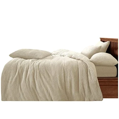 Image of GC GAVENO CAVAILIA Teddy Fleece Duvet Cover, Cosy Warm Bedding Single, Cuddle &amp; Fluffy Quilt Set, Cream