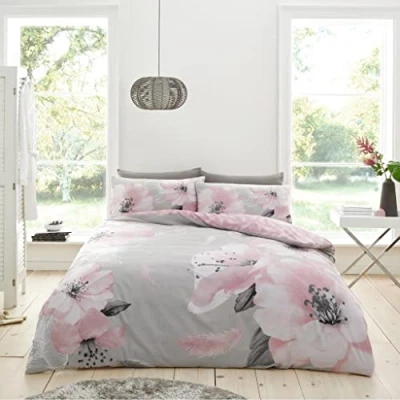 Image of GC GAVENO CAVAILIA Luxury Geometric Duvet cover, Floral Bedding Quilt Set, Polycotton Bed Covers, Pink, Double