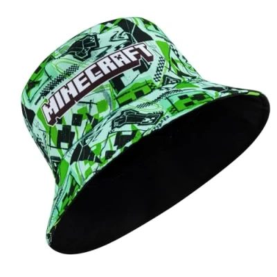 Image of Minecraft Boys Bucket Hat Summer for Reversible Design Gaming Green