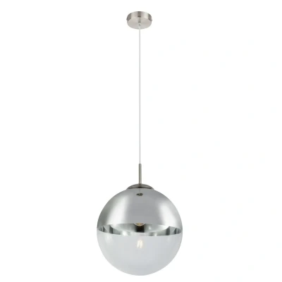 Image of Varus 30cm Globe Pendant Ceiling Light Nickel Matt Transparent Glass Shade 1x E27