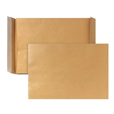 Image of Bong Folding Envelopes C4 Pack of 10 Peel and Seal Folded with Block Base Side Gusset Brown Kraft Paper 324 x 229 40 mm 130 g/m²
