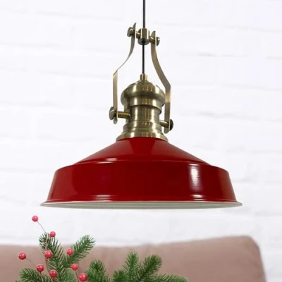 Image of bamyum Neo Asletl Pendant Light Vintage Metal 41 cm, Lamp Shades Ceiling, Kitchen Lights Ceiling E27, Industrial Fitting for Living Room, Red