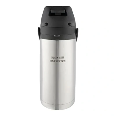 Image of Pioneer Flasks Stainless Steel Lever Airpot Hot Water Dispenser Conference Event Flask, 1.9 litres, Silver