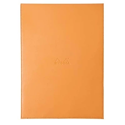 Image of RHODIA 118188C Case Clipboard + Stapled Notepad No. 18 Orange A4 Small Squares 80 Detachable Sheets White Clairefontaine Paper g/m Pencil Holder Faux Leather, 220 x 308 mm