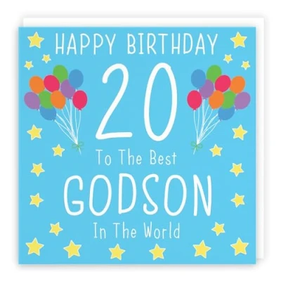 Image of Hunts England Godson 20th Birthday Card Happy 20 To The Best In World Iconic Collection Fun Colourful