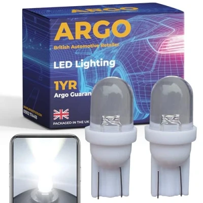 Image of Argo T10 501 Led Bulbs Xenon White Car Light Interior Upgrade Number Plate Map Dome Courtesy Van Capless Wedge 194 168 W5w Bulb Side 12v