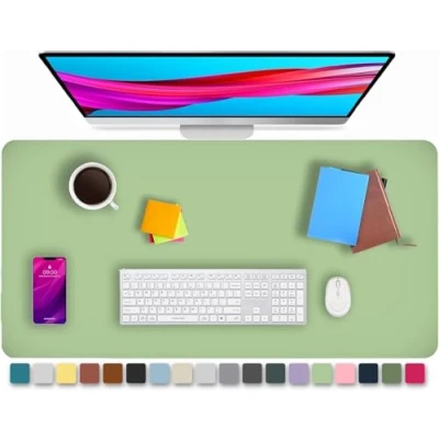 Image of KKTECH Leather Desk Pad, Non Slip, Mouse Premium Office Table Writing Mat for Laptop Writing, Waterproof (Light Green, 80 x 40)