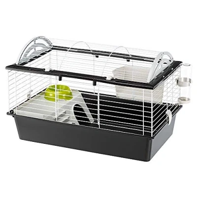 Image of Ferplast Rabbit Cage CASITA 80, Guinea Pigs and Small Animals House, Designed with a Rounded Openable Roof, Accessories are Included, Made of Varnished White Metal Plastic, 78 x 48 H 50 cm